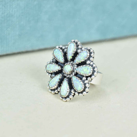 Handmade Sparkling Opal & Sterling Silver Adjustable Ring
