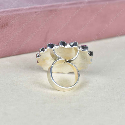 Handmade Mother of Pearl & Aurora Opal Sterling Silver Adjustable Ring