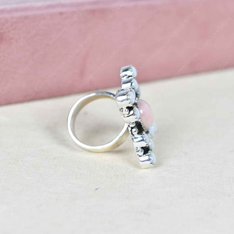 Handmade Pink Opal & White Pearl Sterling Silver Adjustable Ring