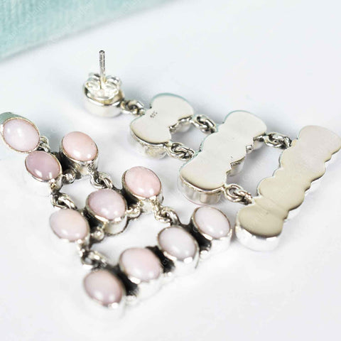 Handmade Pink Opal & Sterling Silver Post Dangle Drop Earrings for Women