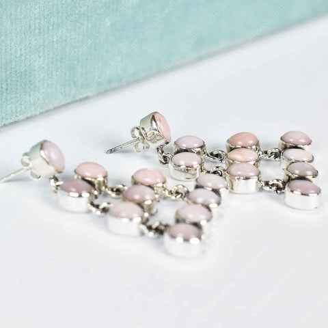 Handmade Pink Opal & Sterling Silver Post Dangle Drop Earrings for Women