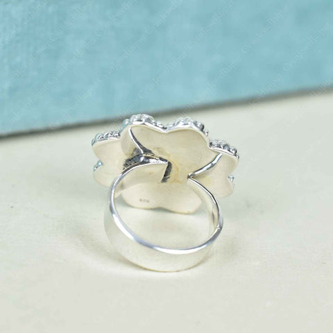 Handmade Sparkling Opal & Sterling Silver Adjustable Ring, Flower Statement Ring for Women