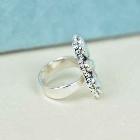 Handmade Sparkling Opal & Sterling Silver Adjustable Ring, Flower Statement Ring for Women