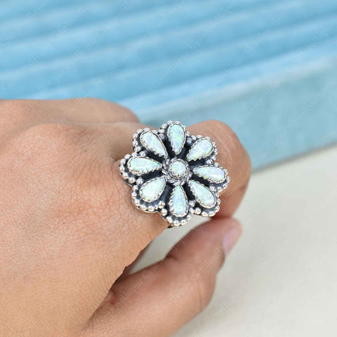 Handmade Sparkling Opal & Sterling Silver Adjustable Ring