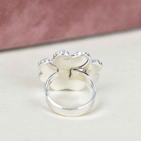 Handmade White Sparkling Opal & Sterling Silver Adjustable Ring, Statement Ring for Women