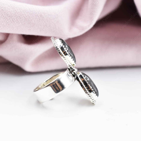 Handmade Grey Moonstone & Sterling Silver Adjustable Ring, Statement Ring for Women
