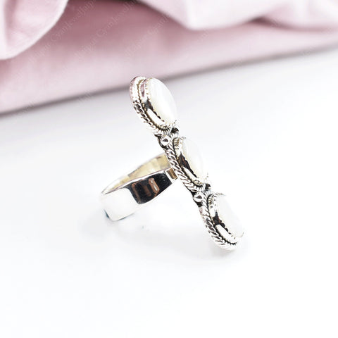 Handmade Mother of Pearl & Sterling Silver Crawler Ring, Adjustable Statement Ring for Women