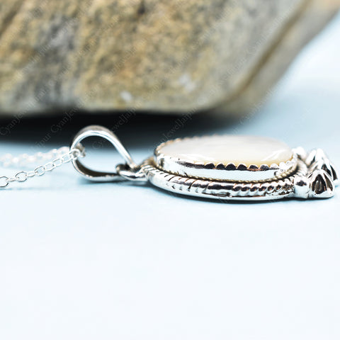 Handmade Mother of Pearl & Sterling Silver Pendant with 18 Inch Adjustable Chain