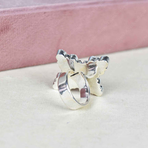 Handmade Pink Opal & White Pearl Sterling Silver Adjustable Ring