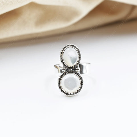 Handmade Mother of Pearl & Sterling Silver Adjustable Crawler Ring, Statement Ring for Women