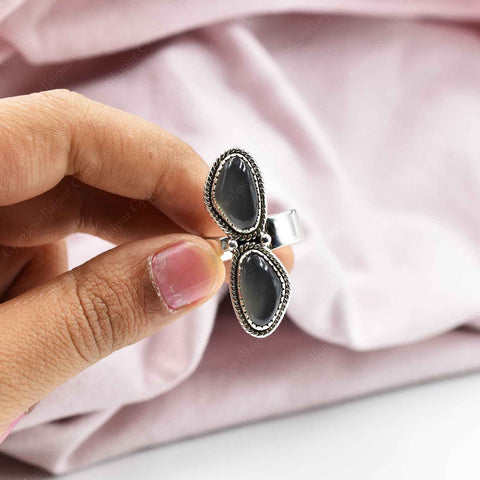 Handmade Grey Moonstone & Sterling Silver Adjustable Ring, Statement Ring for Women