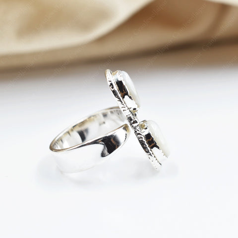 Handmade Mother of Pearl & Sterling Silver Adjustable Crawler Ring, Statement Ring for Women