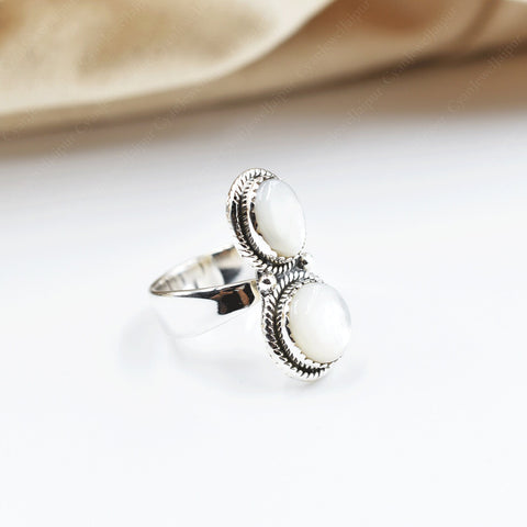 Handmade Mother of Pearl & Sterling Silver Adjustable Crawler Ring, Statement Ring for Women