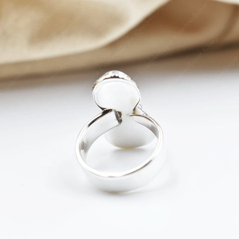 Handmade Mother of Pearl & Sterling Silver Adjustable Crawler Ring, Statement Ring for Women