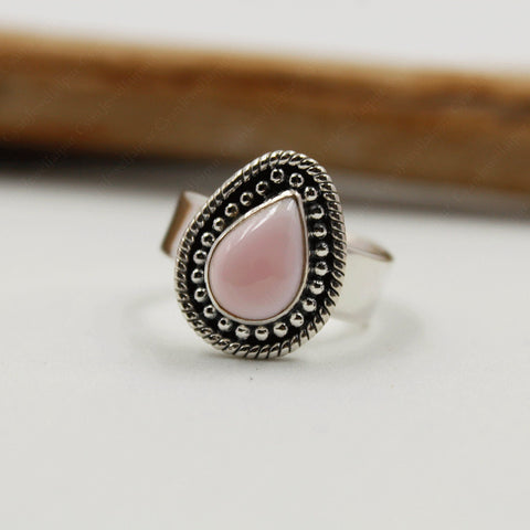 Handmade Pink Conch & Sterling Silver Adjustable Ring for Women