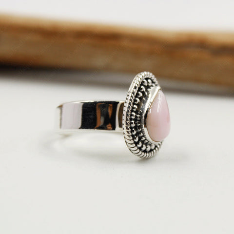 Handmade Pink Conch & Sterling Silver Adjustable Ring for Women
