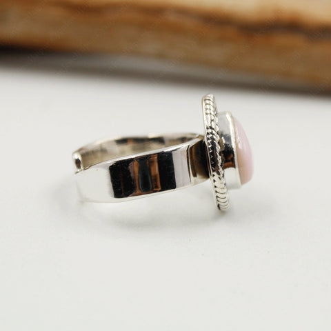 Handmade Pink Conch & Sterling Silver Adjustable Ring for Women