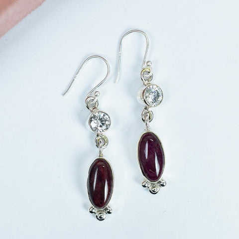 Handmade Purple Spiny Turquoise, CZ & Sterling Silver Dangle Drop Earrings for Women