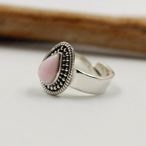 Handmade Pink Conch & Sterling Silver Adjustable Ring for Women