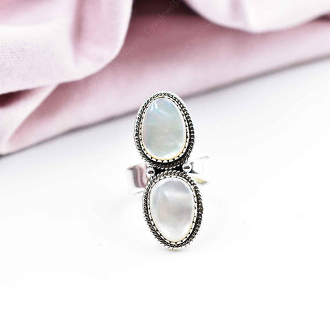 Handmade Mother of Pearl & Sterling Silver Crawler Ring, Adjustable Statement Ring for Women