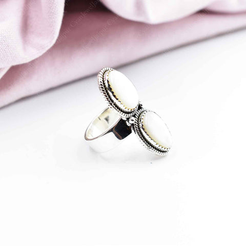 Handmade Mother of Pearl & Sterling Silver Crawler Ring, Adjustable Statement Ring for Women