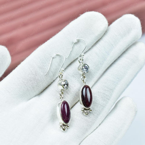 Handmade Purple Spiny Turquoise, CZ & Sterling Silver Dangle Drop Earrings for Women