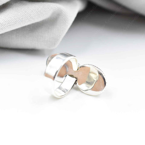 Handmade Grey Moonstone & Sterling Silver Crawler Ring, Adjustable Statement Ring for Women