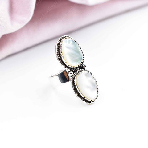 Handmade Mother of Pearl & Sterling Silver Crawler Ring, Adjustable Statement Ring for Women