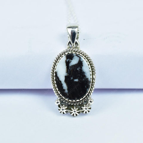 Handmade Zebra Jasper & Sterling Silver Pendant Necklace with 18 Inch Adjustable Chain