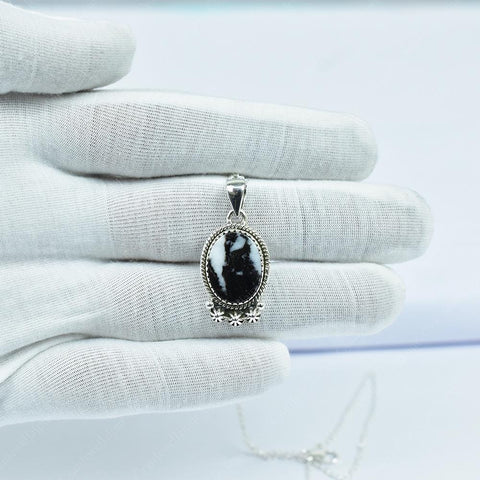 Handmade Zebra Jasper & Sterling Silver Pendant Necklace with 18 Inch Adjustable Chain