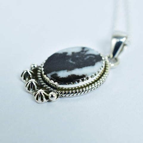Handmade Zebra Jasper & Sterling Silver Pendant Necklace with 18 Inch Adjustable Chain