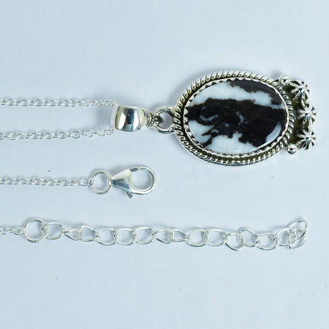 Handmade Zebra Jasper & Sterling Silver Pendant Necklace with 18 Inch Adjustable Chain
