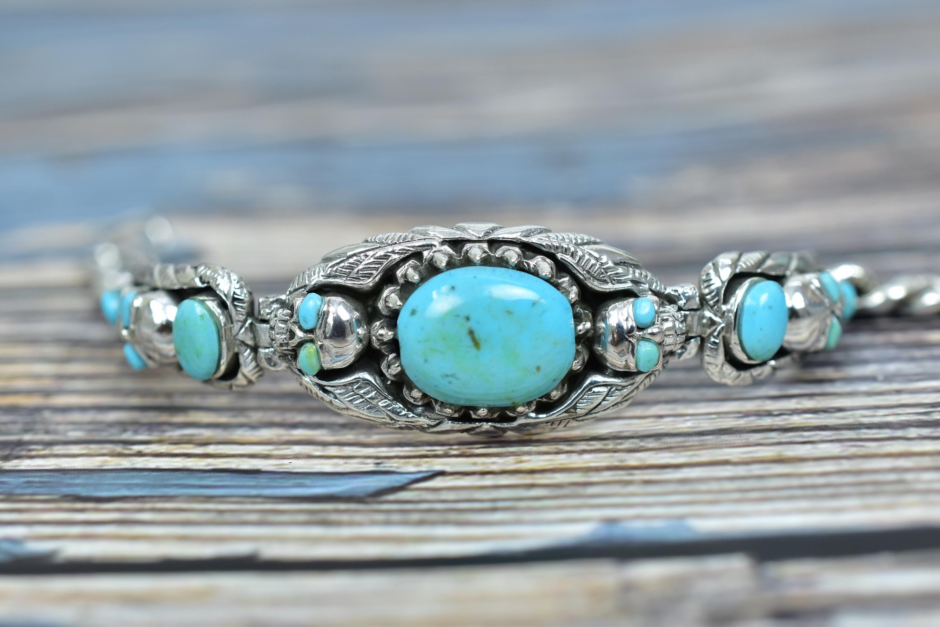 Southwestern Style Turquoise Sterling Silver Adjustable Cuff