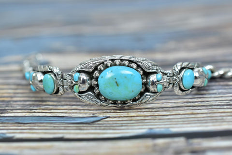 Handmade Turquoise & Sterling Silver Adjustable Cuff Bangle