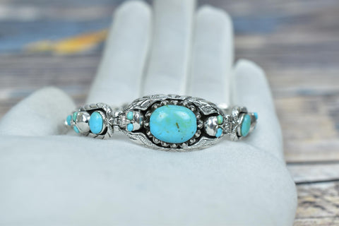 Handmade Turquoise & Sterling Silver Adjustable Cuff Bangle