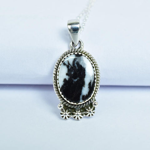 Handmade Zebra Jasper & Sterling Silver Pendant Necklace with 18 Inch Adjustable Chain