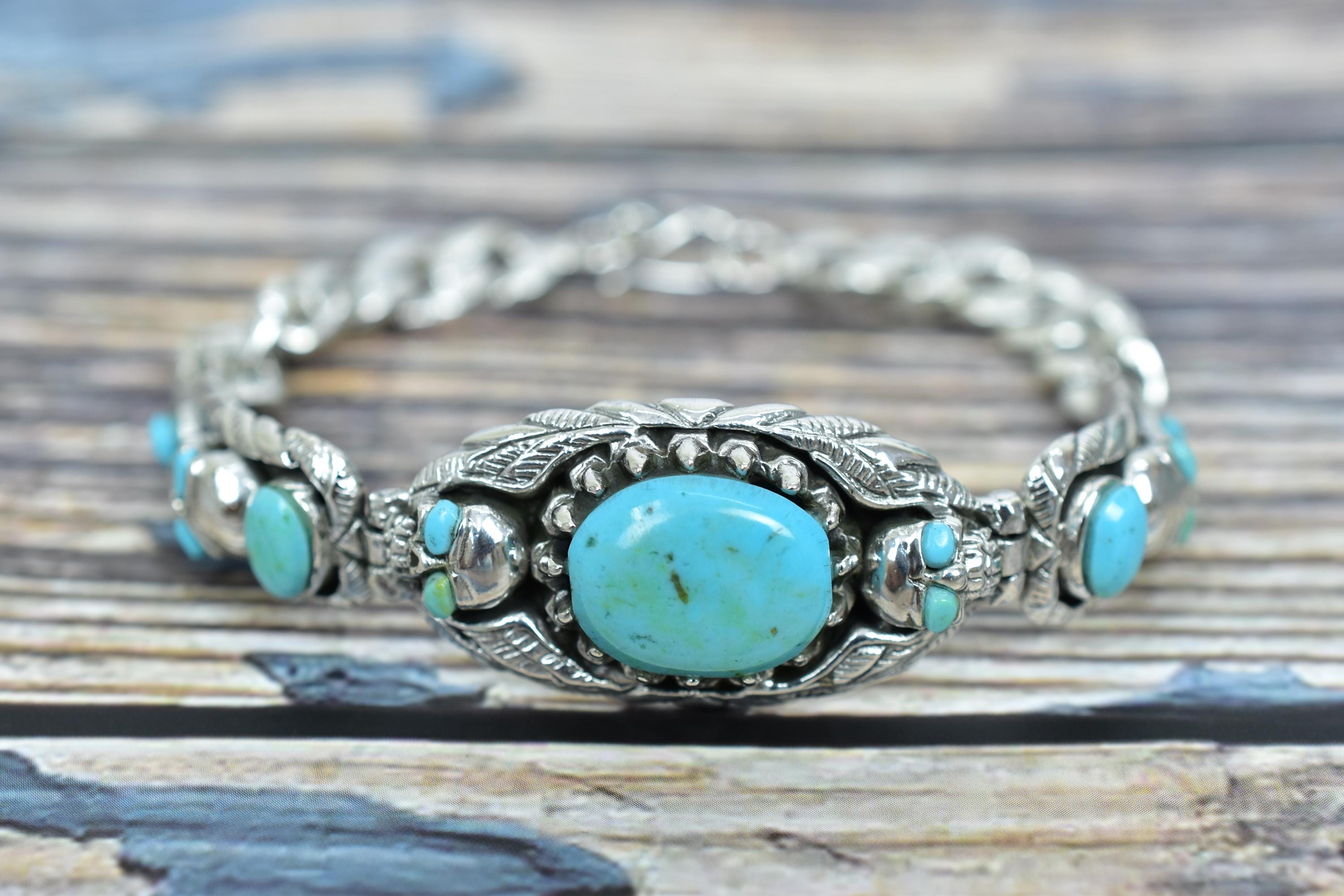 Southwestern Style Turquoise Sterling Silver Adjustable Cuff