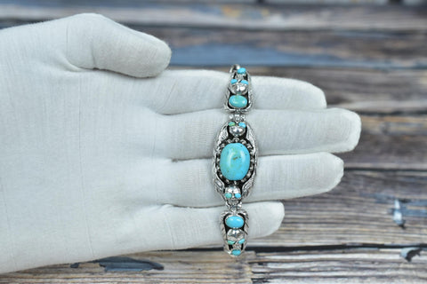 Handmade Turquoise & Sterling Silver Adjustable Cuff Bangle