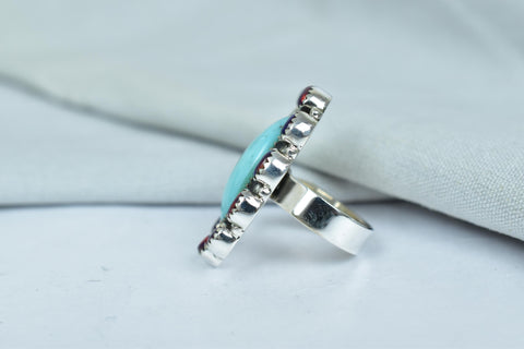 Handmade Arizona Turquoise & Sterling Silver Adjustable Ring, Aurora Opal Cluster Ring for Women