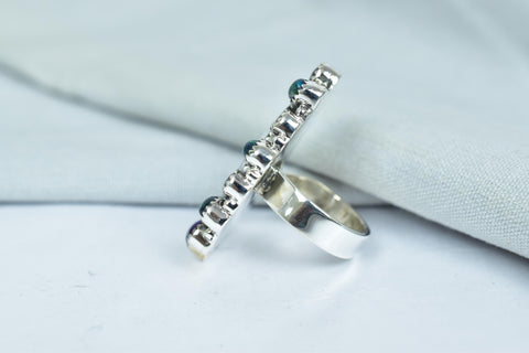 Handmade White Buffalo & Aurora Opal Ajustable Cluster Ring