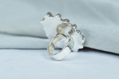 Handmade White Buffalo & Aurora Opal Ajustable Cluster Ring
