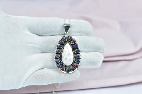 Handmade Pink Larimar Sterling Silver Pendant: Aurora Opal Necklace