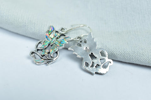 Handmade Aurora Opal & Sterling Silver Dangle Drop Earrings for Women