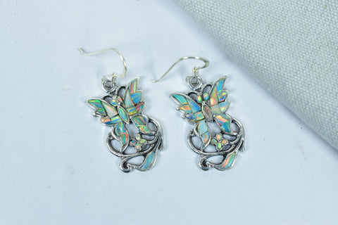 Handmade Aurora Opal & Sterling Silver Dangle Drop Earrings for Women
