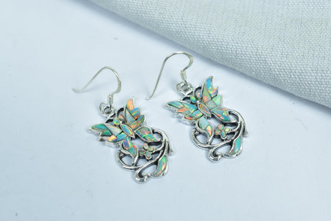 Handmade Aurora Opal & Sterling Silver Dangle Drop Earrings for Women