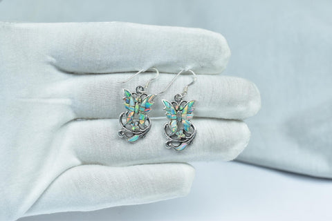 Handmade Aurora Opal & Sterling Silver Dangle Drop Earrings for Women