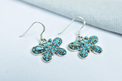 Handmade Turquoise & Sterling Silver Butterfly Earrings