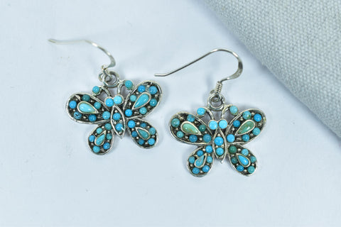 Handmade Turquoise & Sterling Silver Butterfly Earrings