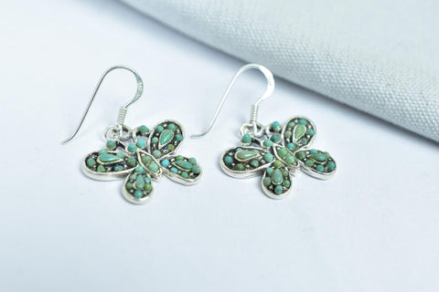 Handmade Turquoise & 925 Sterling Silver Dangle Drop Earrings