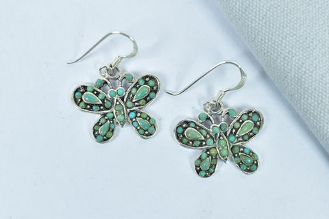 Handmade Turquoise & 925 Sterling Silver Dangle Drop Earrings